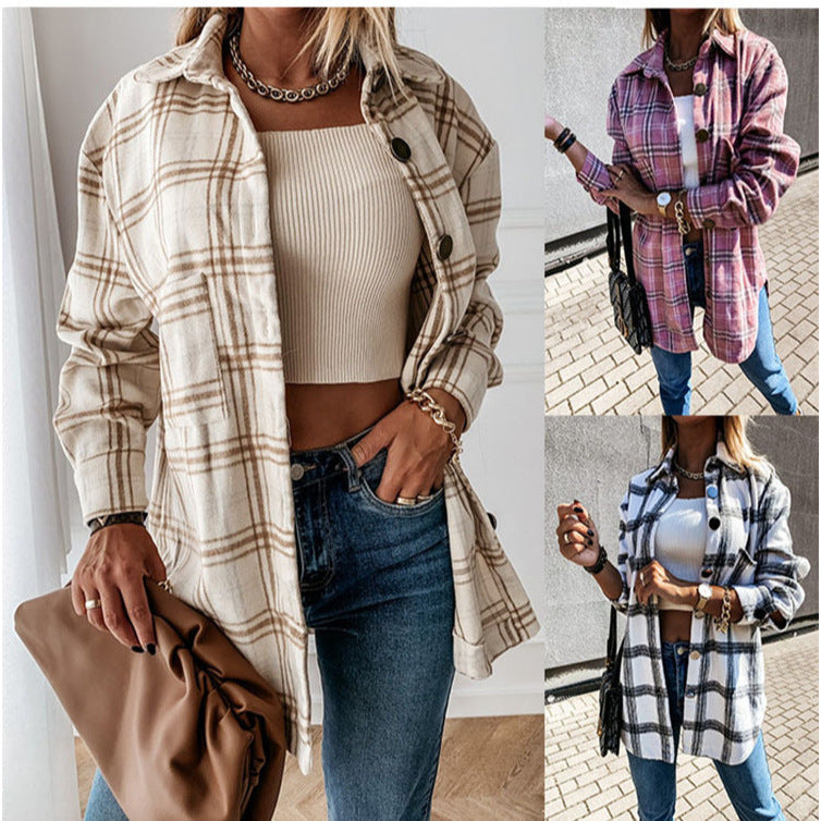 Damen Karomuster Überhemdjacke R&B