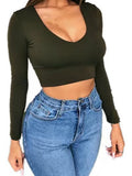 Damen modisches Crop-Top mit tiefem V-Ausschnitt und langen Ärmeln