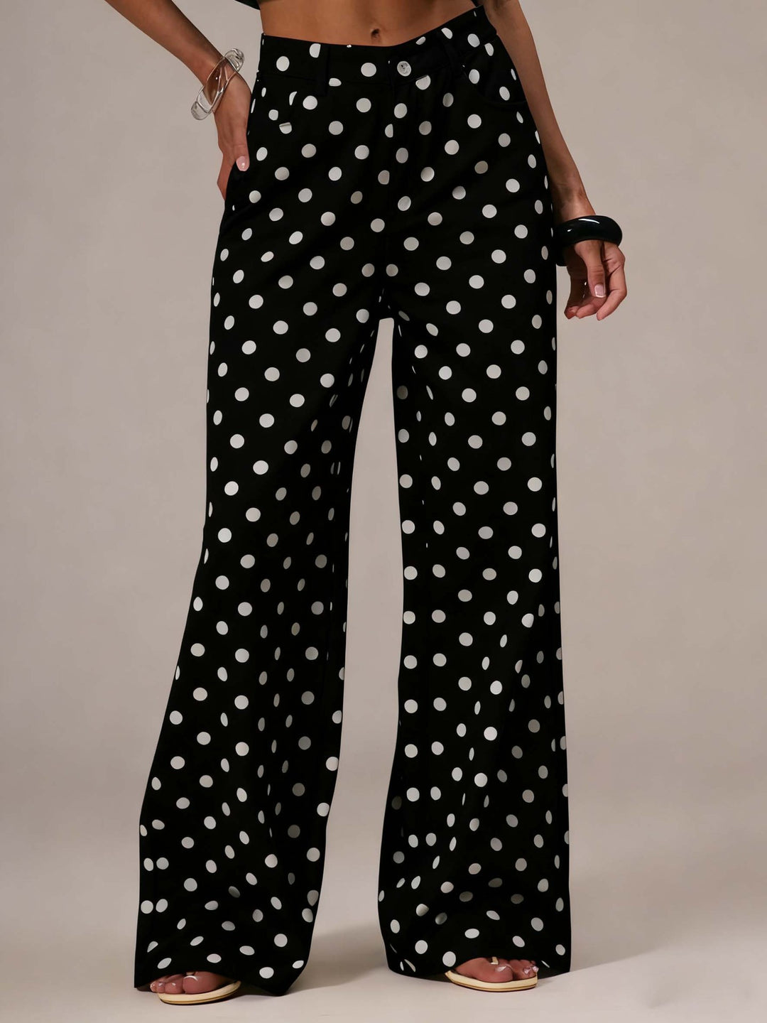 Damen weite Polka-Dot Palazzo-Hosen mit high-waist Schnitt R&B