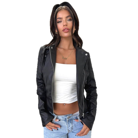 Damen Bikerjacke mit asymmetrischem Reißverschluss und stilvollen Ziernähten R&B