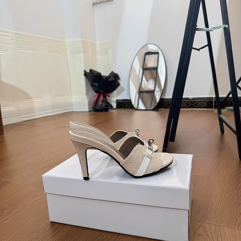 Damen Sling-Pumps mit elegantem Kettenakzent und modischem Schlangenlederdesign R&B