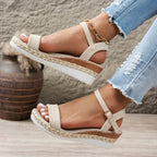 Damen Wedge-Sandalen mit raffiniertem Riemendesign und hochwertiger Bast-Details R&B
