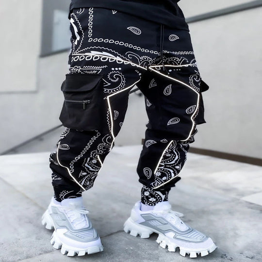 Herren nan Bandana-Cargo-Jogginghose mit Kordelzug und elastischen Bündchen R&B