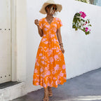 Damen Sommerliches Maxikleid mit floralen Akzenten und fließendem Rock R&B