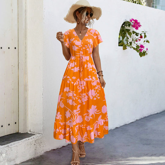 Damen Sommerliches Maxikleid mit floralen Akzenten und fließendem Rock R&B