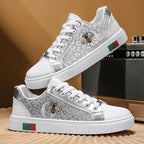 Damen Sneakers mit einzigartigem Leopardenmuster und gesticktem Bienenmotiv R&B