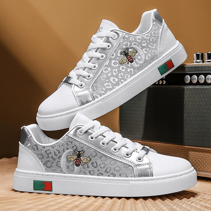 Damen Sneakers mit einzigartigem Leopardenmuster und gesticktem Bienenmotiv R&B