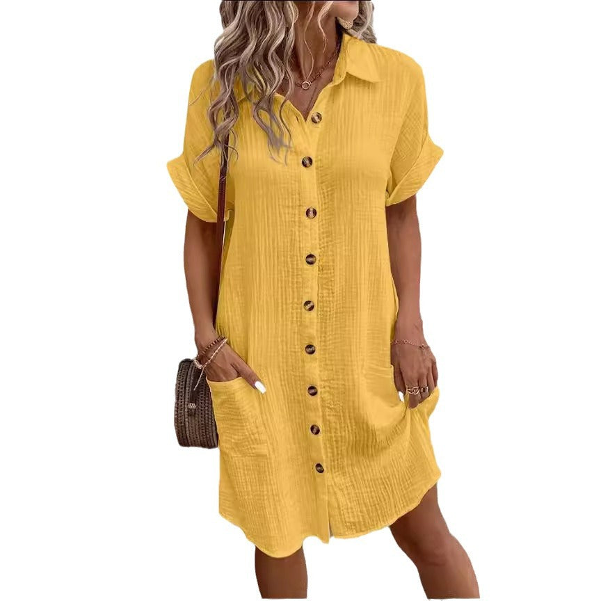 Damen Hemdblusenkleid aus leichtem Baumwollstoff mit praktischen Taschen und durchgehender Knopfleiste R&B