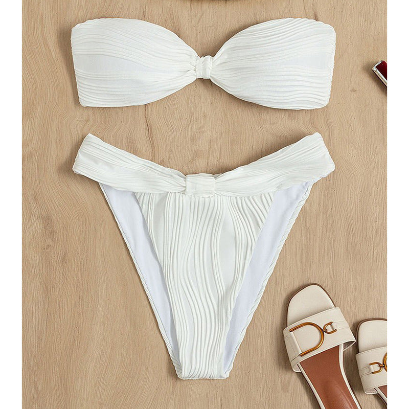 Damen Bandeau-Bikini mit stilvollem Rüschendetail und hohem Taillenschnitt