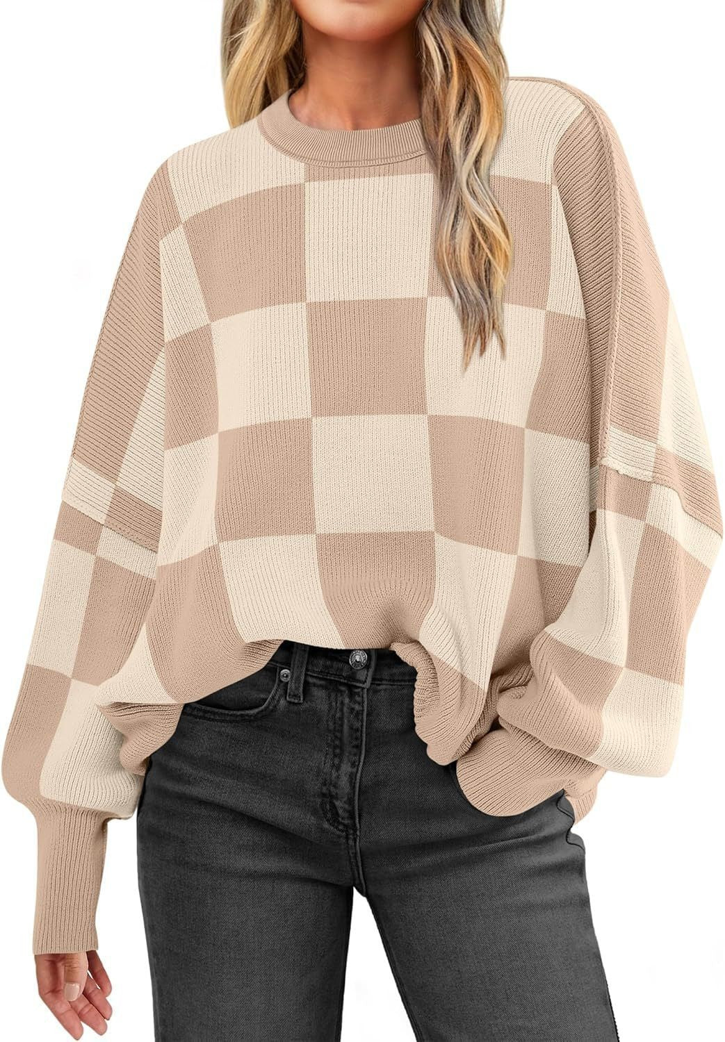 Damen oversized Pullover mit Karomuster und lässigem Schnitt R&B
