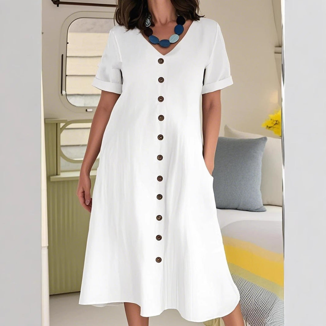 Damen Midikleid mit Knopfleiste und praktischen Taschen R&B