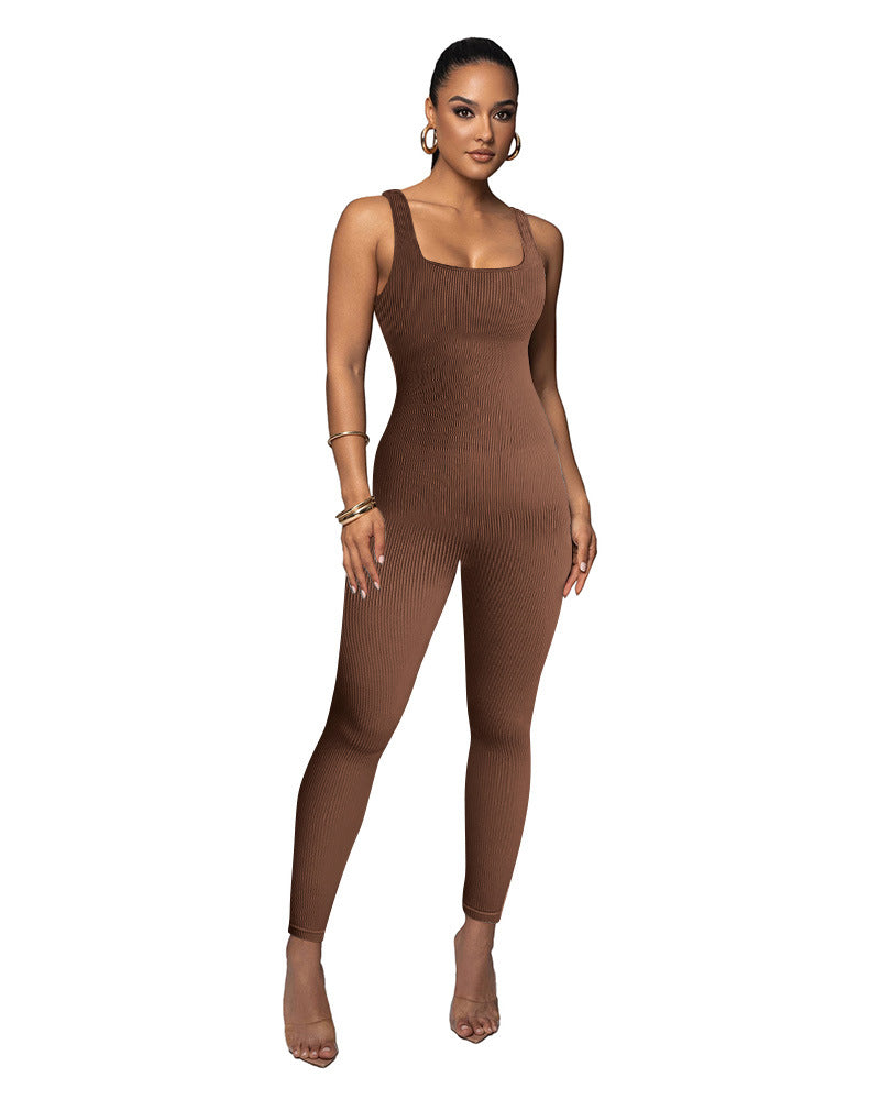 Damen Figurbetonter Strick-Jumpsuit mit Quadrat-Ausschnitt R&B