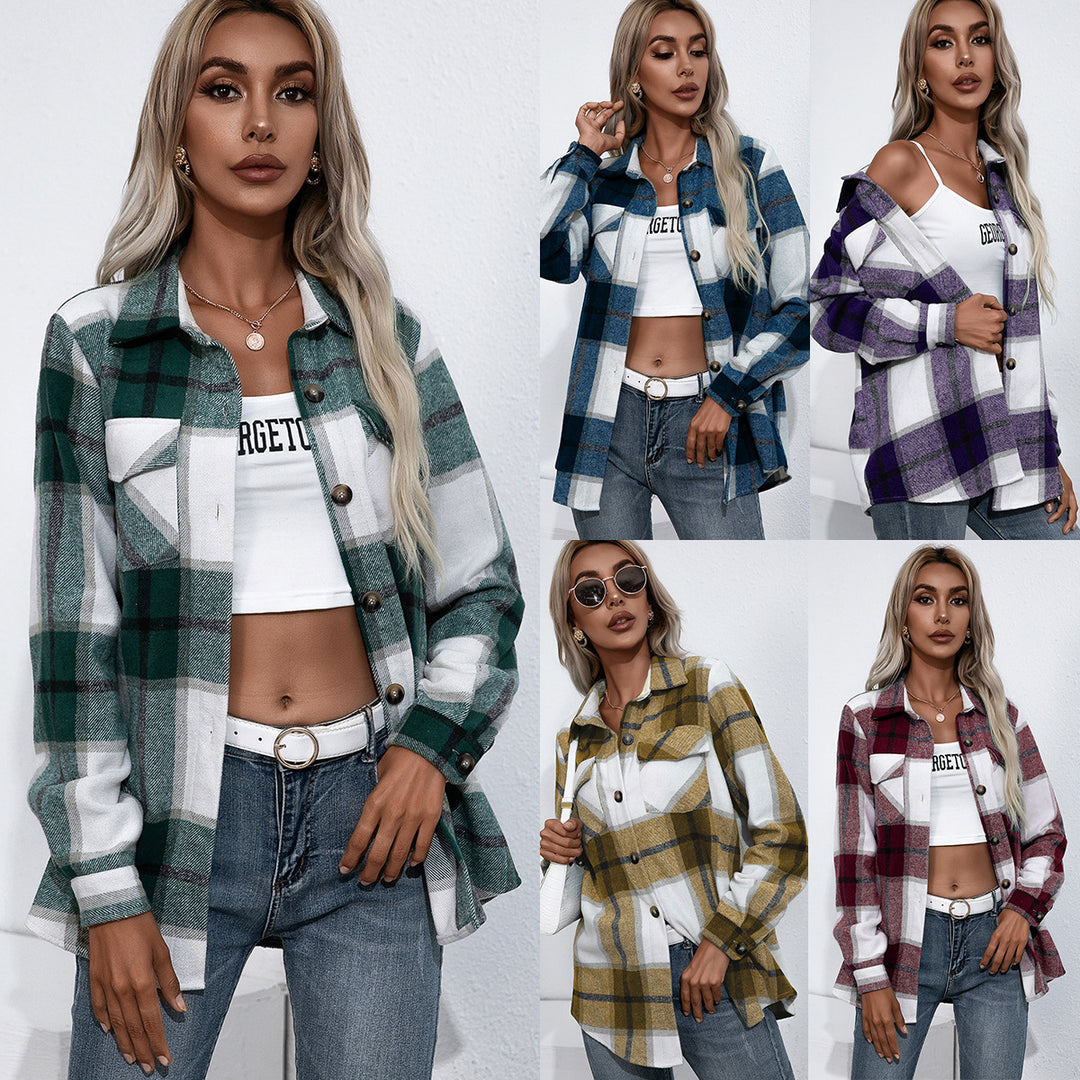 Damen Karierte Flanelljacke mit komfortablem Schnitt und praktischen Taschendetails R&B