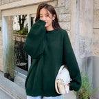 Damen oversized Strickpullover mit Rundhalsausschnitt und breiten Ärmeln R&B