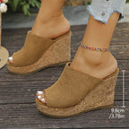 Damen Wedge-Pantoletten aus samtigem Material mit Korksohle R&B