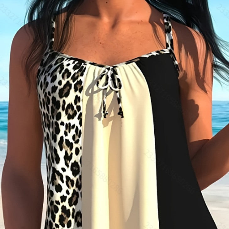 Damen Freizeit Tankini mit modernem Animal-Print und verstellbaren Trägern R&B