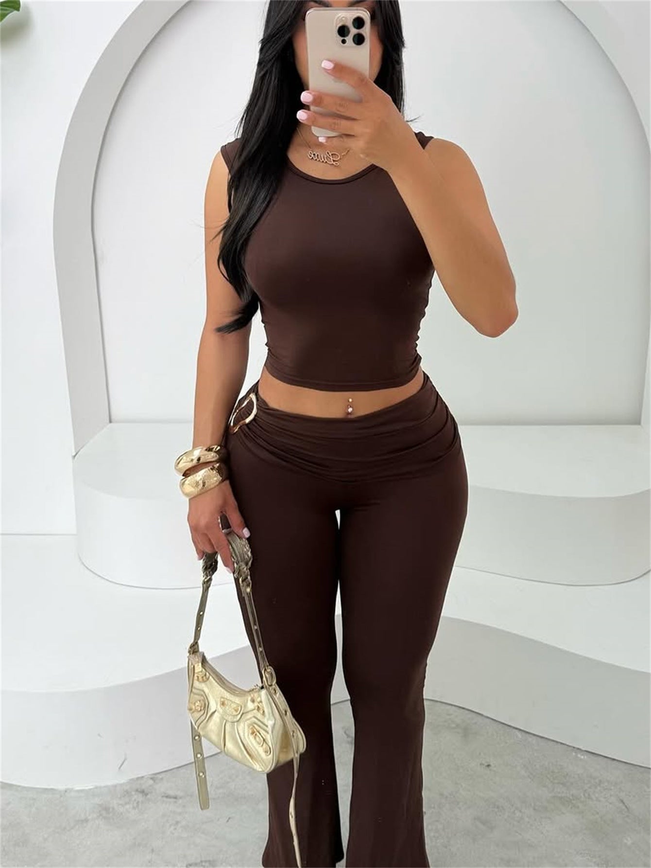 Damen figurbetontes Crop-Top und flared Leggings Set R&B