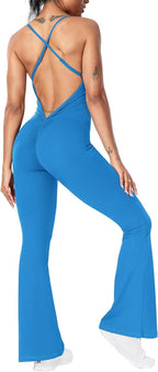 DamenSportlicher Jumpsuit mit schickem U-Ausschnitt und flared Beinen R&B