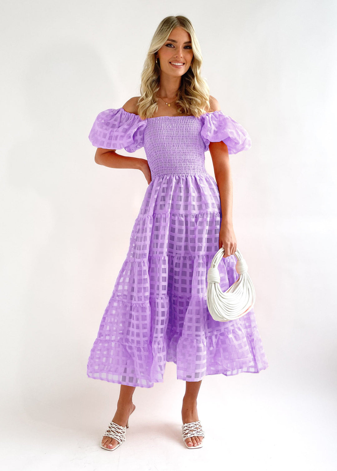 Damen Luftiges Maxikleid mit schwingendem Rock und voluminösen Puffärmeln R&B