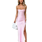 Damen Elegantes Maxikleid mit hochhängendem Schlitz und schmalem Trägerdesign EB