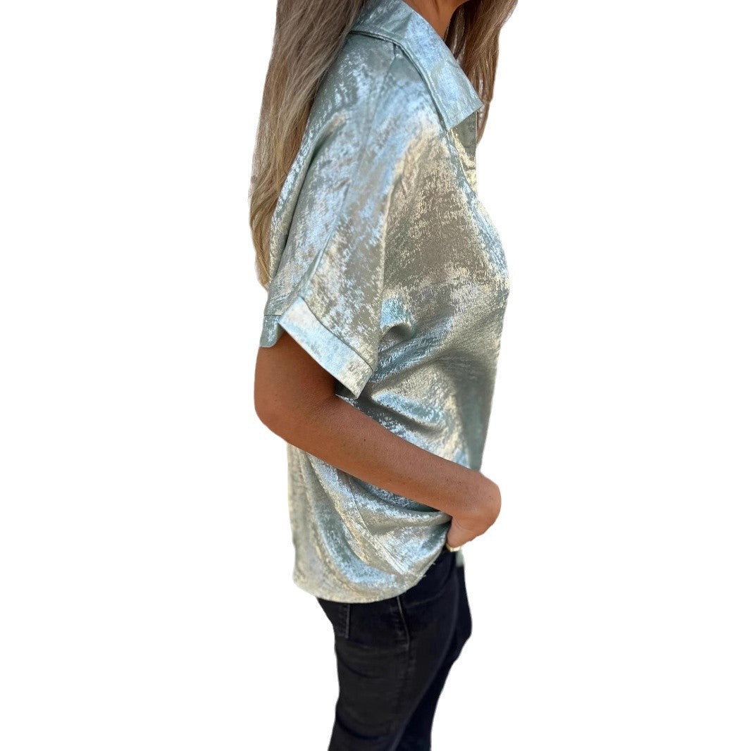 Damen Satinbluse mit modischem Kragen und elegantem Schnitt