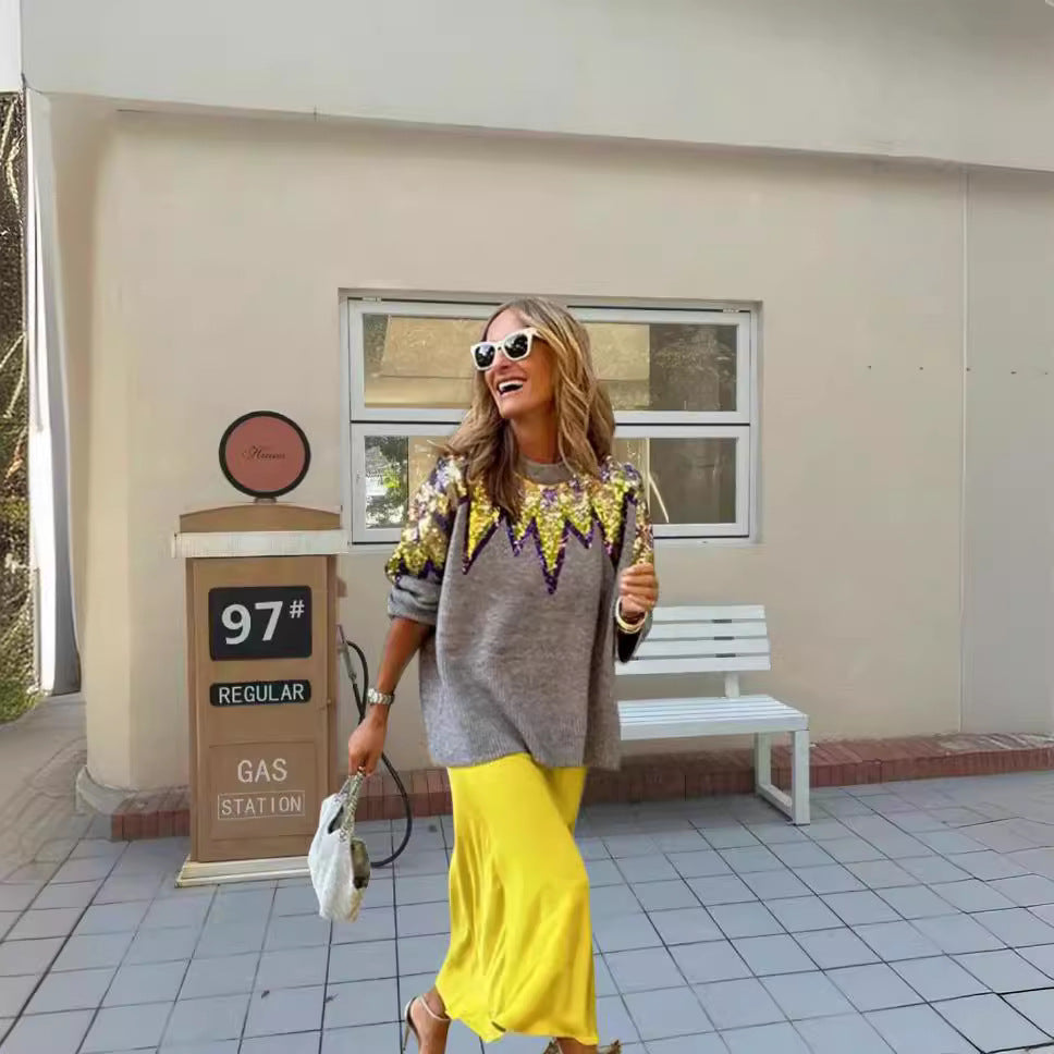 Damen Glitzerndes Oversize-Pullover mit einzigartigem Design und funkelnden Details R&B