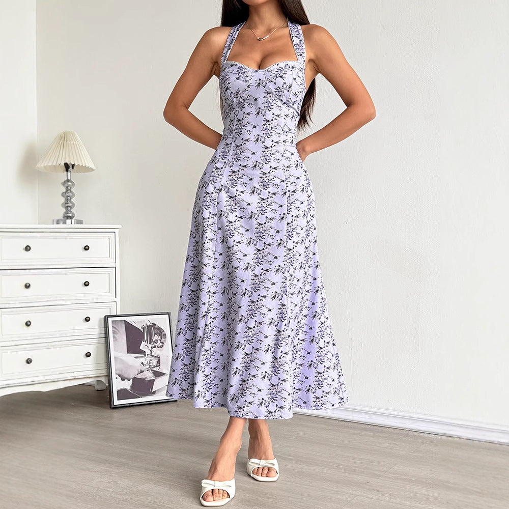 Damen Sommerliches Maxikleid mit floralem Halterdesign und seitlichem Schlitz R&B