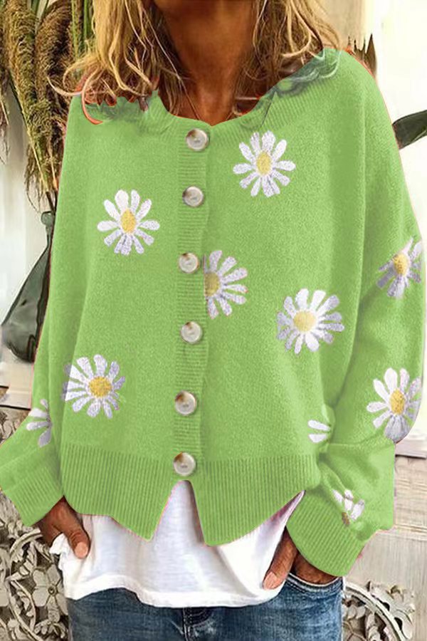 Damen Knopfpullover mit Blumenmuster R&B