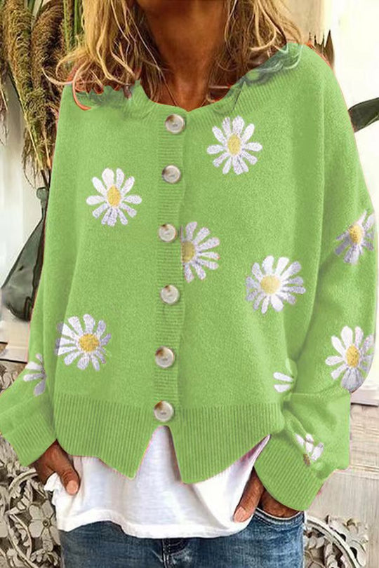 Damen Knopfpullover mit Blumenmuster R&B