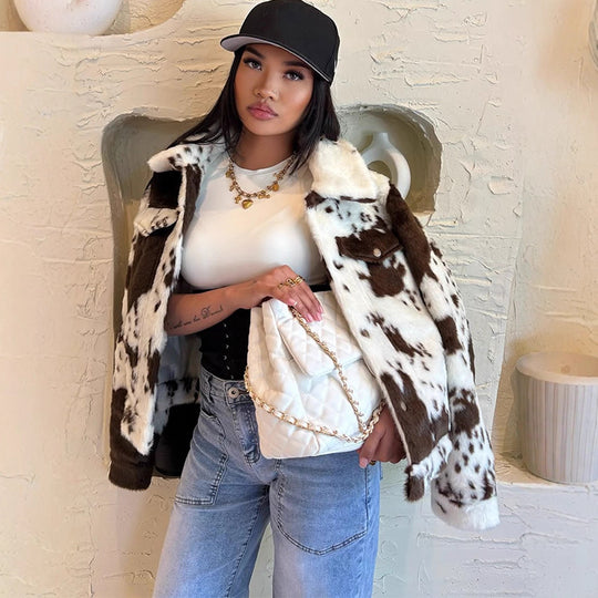 Damen lässige Oversized-Jacke mit tierischem Print R&B