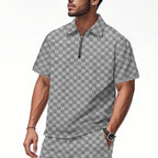 Herren Poloshirt mit halbem Reißverschluss und modernem Karomuster