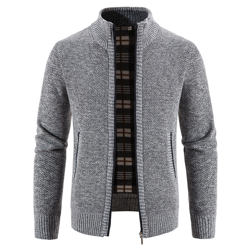 Herren Strickjacke mit modernem Stehkragen und praktischen Taschen R&B