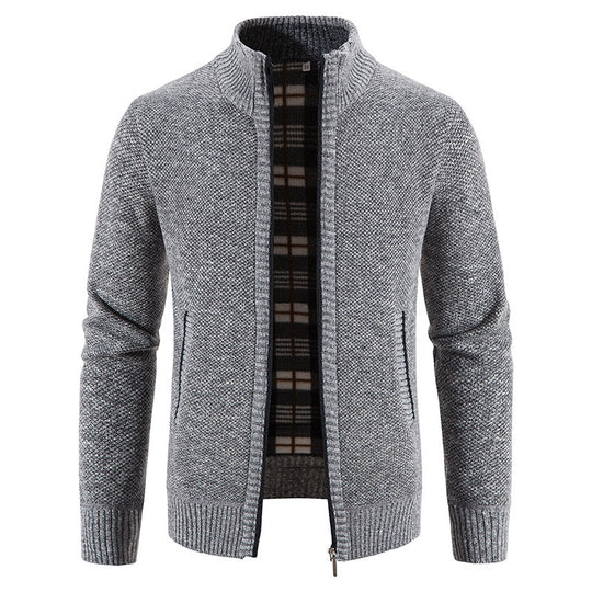 Herren Strickjacke mit modernem Stehkragen und praktischen Taschen R&B