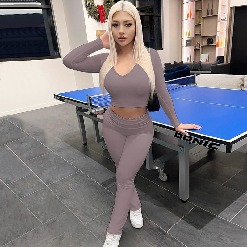 Damen Figurbetontes Lounge-Set mit langem Arm und weiten Hosen R&B