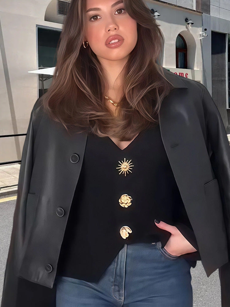 Damen Elegantes Blazer-Oberteil mit dekorativen Knopfdetails R&B