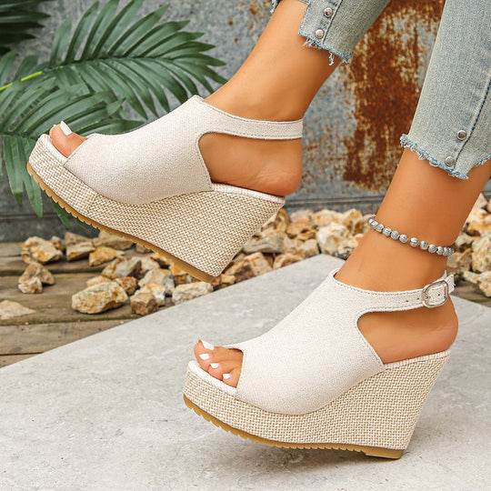 Damen Wedge-Pantoletten mit offenem Zehenbereich und modischem Riemendesign R&B