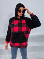Damen kuscheliger Fleece-Hoodie im modernen Karomuster