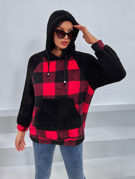 Damen kuscheliger Fleece-Hoodie im modernen Karomuster R&B