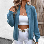 Damen Strickjacke mit hohem Kragen und Reißverschluss R&B