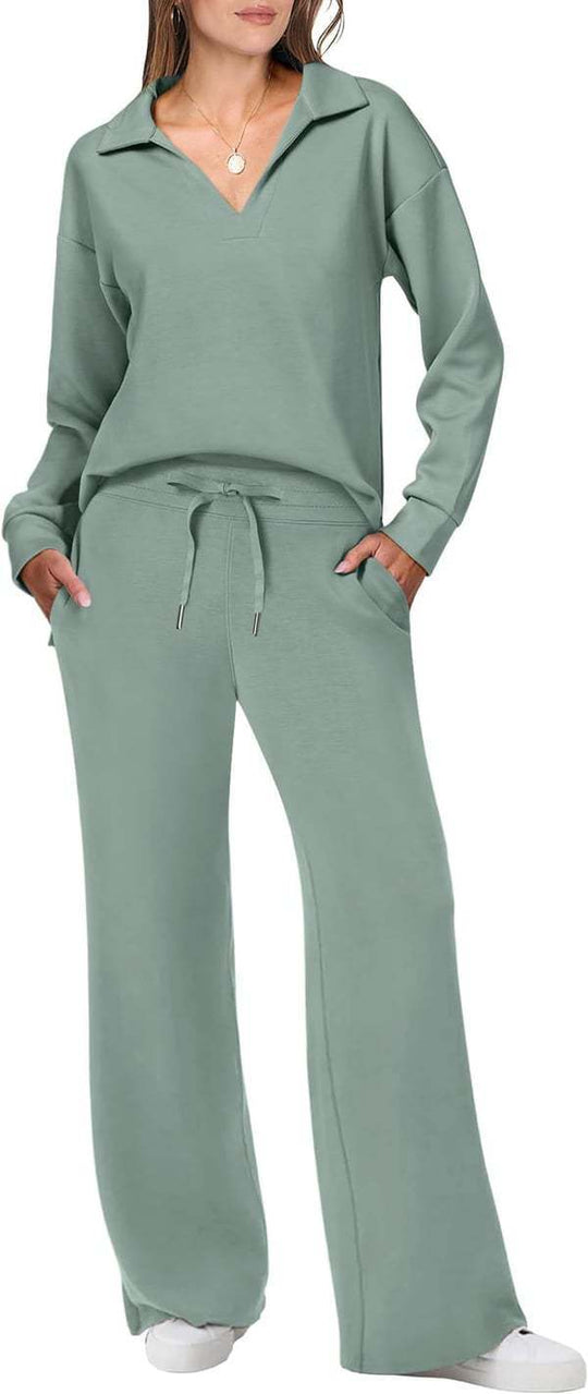 Damen lässiges Lounge-Set mit weitem Schnitt und gemütlichem V-Ausschnitt R&B