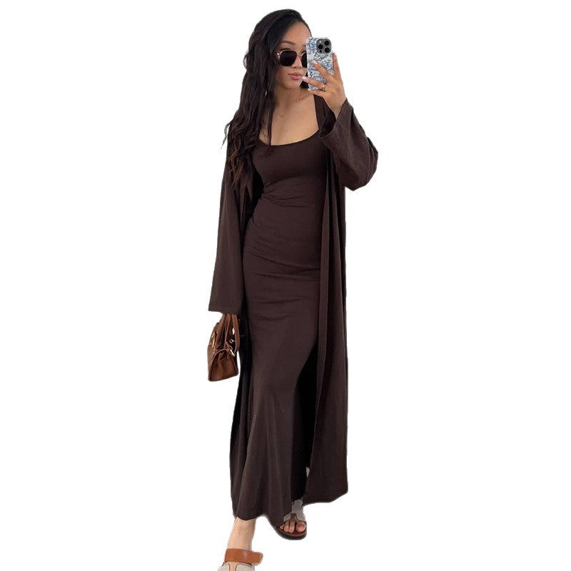 Damen Langes Etuikleid mit offenem Kimono R&B