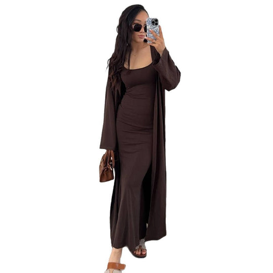 Damen Langes Etuikleid mit offenem Kimono R&B