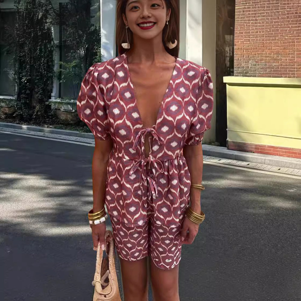 Damen Elegantes Set mit Puffärmeln und aufgesetzten Taschen R&B