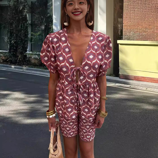 Damen Elegantes Set mit Puffärmeln und aufgesetzten Taschen R&B