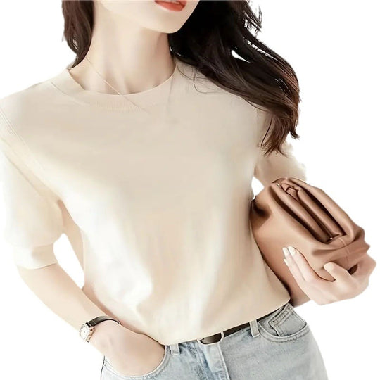Damen eleganter Kurzarmpullover mit feiner Maschenstruktur und lässigem Schnitt R&B