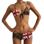 Damen Bikiniset mit Leopardenmuster und Union Jack Akzenten R&B