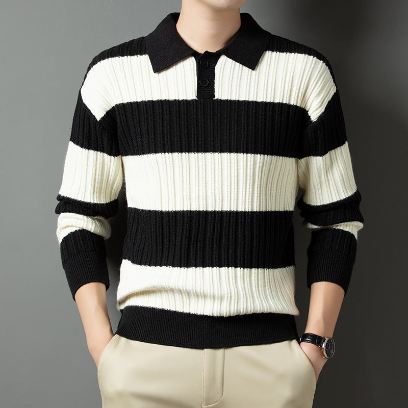 Herren Pullover aus strukturiertem Rippenstrick mit Polokragen R&B