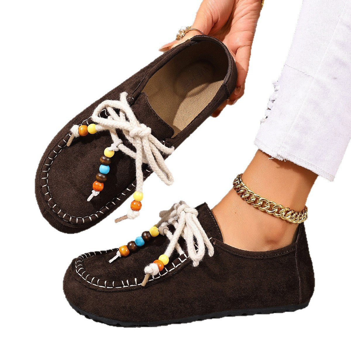 Damen Mokassins mit dekorativen Befestigungen und weichem Wildleder R&B