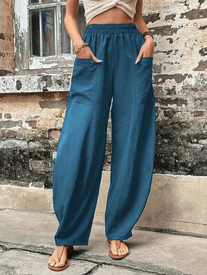 Damen Weite Leinen-Relaxhose mit praktischen Eingrifftaschen R&B