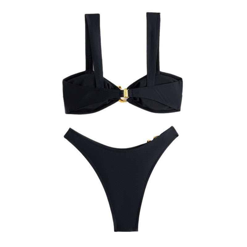 Damen Bikini-Set mit breiten Trägern und modischem Golddetail R&B
